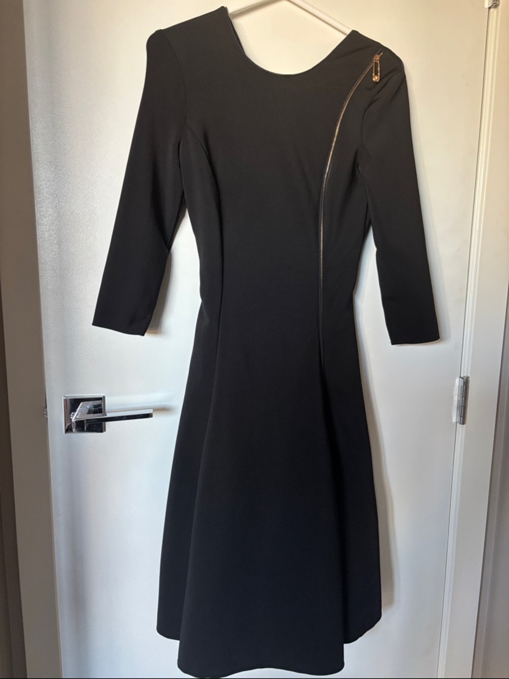 Versace Black Long Sleeve Fit-and-Flare Dress with Gold Zip
